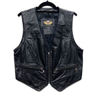 Harley Davidson Black Leather Biker Vest, Women's Large, Embroidered Logo, NEW